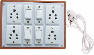 PRV RV 4+4 PVC Extension Board Multi Outlet Electrical Switch Board with 4 Sockets(5A) and 4 Switches(5A)-1.5 Mtr Long Wire Power Strip (Pack of 1) 4  Socket Extension Boards(Brown, 1.5 m)
