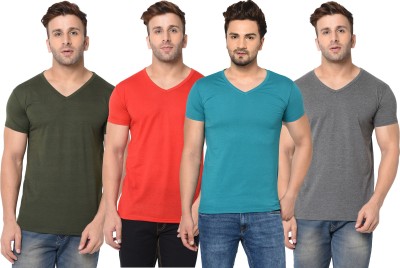 Adorbs Solid Men V Neck Multicolor T-Shirt