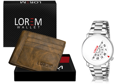 LOREM WL19-LR106 Combo Of Brown Color Artificial Leather Wallet & Analog Watch  - For Men