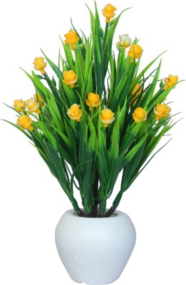 MODO Modo Wheat Grass Artificial Buttercup flowers plant with Round pot for Office,Home,Indoor Decore/Guldasta (YELLOW,1 Piece) Bonsai Artificial Plant  with Pot(21 cm, Yellow)