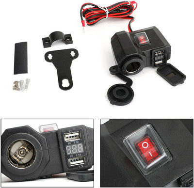 acube mart Motorcycle bike 3 in 1 with dual USB fast Charger Power Adapter Socket with volt meter 2 A Bike Mobile Charger