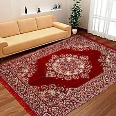 Sasta Sunder Tikau 4 ft  X 6 ft Acrylic Carpet(Rectangle, Red)