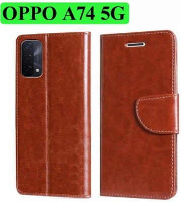 Wynhard Flip Cover for OPPO A74 5G(Brown, Grip Case, Pack of: 1)