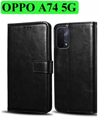Wynhard Flip Cover for OPPO A74 5G(Black, Grip Case, Pack of: 1)