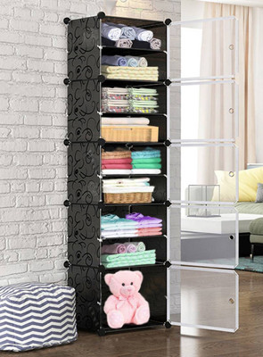 PYXBE 10-Shelf-5-Door Plastic Cubort Shoe Rack PP Collapsible Wardrobe(Finish Color - B-Black, DIY(Do-It-Yourself))