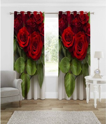 Ad Nx 214 cm (7 ft) Polyester Room Darkening Door Curtain (Pack Of 2)(Floral, Red)