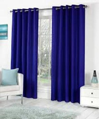 Mclimb 274.38 cm (9 ft) Polyester Semi Transparent Long Door Curtain (Pack Of 2)(Plain, Blue)