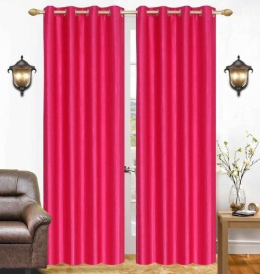 Mclimb 274.38 cm (9 ft) Polyester Semi Transparent Long Door Curtain (Pack Of 2)(Plain, RANI PINK)
