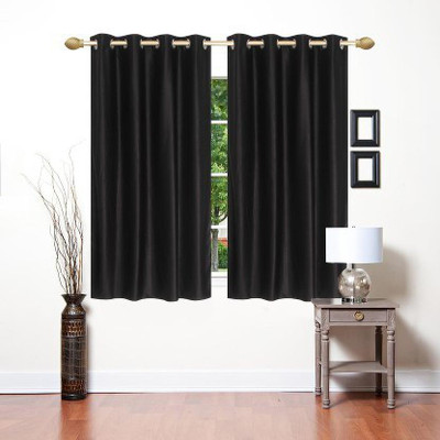 Mclimb 152.1 cm (5 ft) Window Polyester Semi Transparent Curtain (Pack Of 2)(Black, Plain)