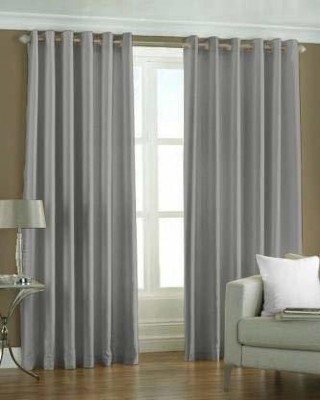 AkiN 274 cm (9 ft) Polyester Semi Transparent Long Door Curtain (Pack Of 2)(Plain, Grey)