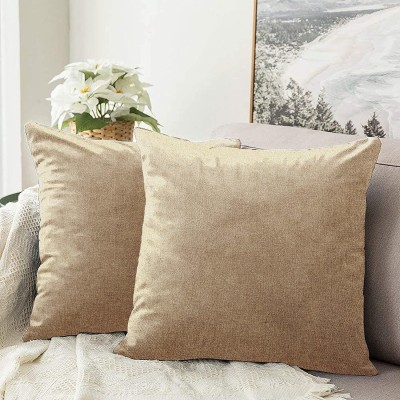 Bluegrass Plain Cushions Cover(Pack of 2, 40 cm*40 cm, Beige)