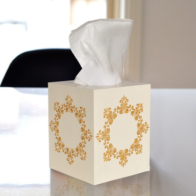 Lal Haveli 1 Compartments MDF tissue paper holder for dining table(Off White, Gold)