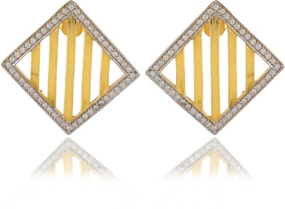 Femme Jam 925 Sterling Silver Zirconia Crystal Gold Plated Square Dangler Earrings Swarovski Zirconia Sterling Silver Stud Earring