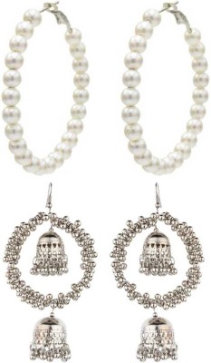 PRASUB Combo of 2, Stylish,Trendy,Party Wear, Designer,Oxidized, Silver, Silver ganesh pearl Earrings with Colourful Beads for Women and Girls Combo ( 2 PAIRS ) Beads Metal Jhumki Earring, Chandbali Earring Beads, Pearl Alloy Jhumki Earring, Hoop Earring, Chandbali Earring, Jhumki Earring