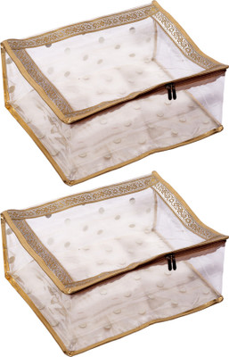 KUBER INDUSTRIES Designer Dot Printed 2 Piece Transparent PVC Saree Cover/Clothes/Storage Bag Organiser For Wardrobe (Gold) HS_37_KUBMART020344(Gold)