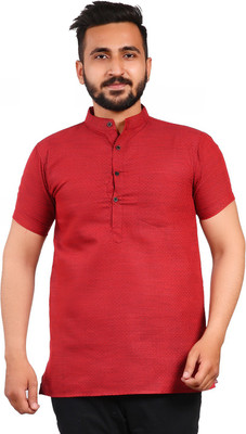 LIBSADRESSES Men Solid Straight Kurta(Red)