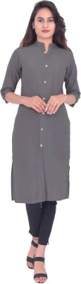 ak Women Solid Straight Kurta(Grey)