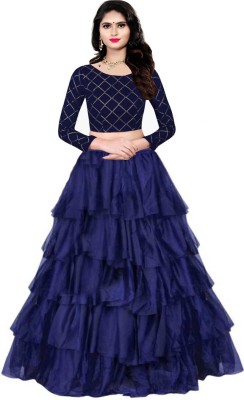 Nilachal Fashion Self Design Semi Stitched Lehenga & Crop Top(Blue)