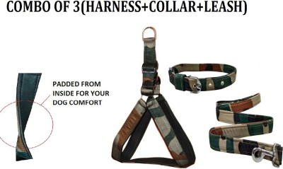 Hachiko Best Quality Dog Belt Army Print Padded Dog Harness Combo of 4 Dog Army Printed Harness+Leash+Collar Dog Harness & Leash(Large, Army)