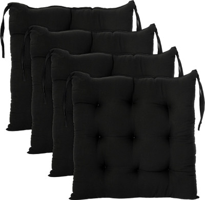KUBER INDUSTRIES Microfibre Solid Chair Pad Pack of 4(Black)