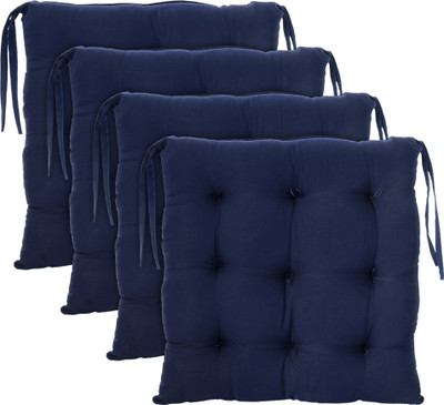 KUBER INDUSTRIES Microfibre Solid Chair Pad Pack of 4(Navy Blue)