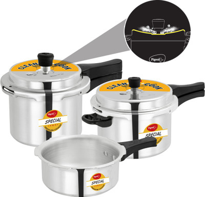 Pigeon by Stovekraft Limited Special Spill Free Clean Cook Induction Bottom Aluminium Pressure Cooker 2 L, 3 L, 5 L Outer Lid Induction Bottom Pressure Cooker(Aluminium)