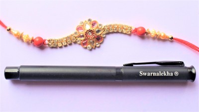 Swarnalekha Rakhi, Pen  Set(1 Premium Bracelet Rakhi Metal Stone Rakhi Rakshabandhan Gift for Brother with 1 Metal Ball Pen Combo Pack of 2 (Item id: 102))