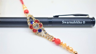 Swarnalekha Rakhi, Pen  Set(1 Premium Bracelet Rakhi Metal Stone Rakhi Rakshabandhan Gift for Brother with 1 Metal Ball Pen Combo Pack of 2 (Item id: 106))
