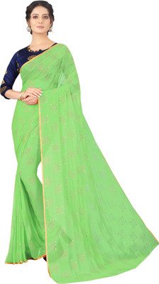VR Fashions Embroidered Bollywood Chiffon Saree(Beige)