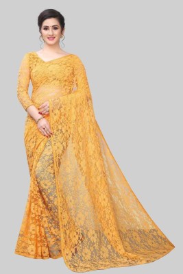 Dwellific Self Design Bollywood Net Saree(Yellow)