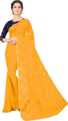 JiproStore Embroidered Bollywood Chiffon Saree(Yellow)