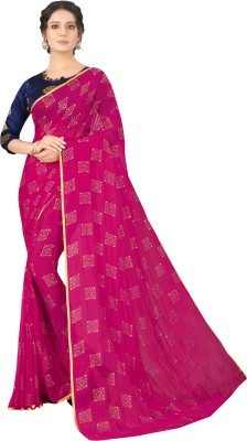 V And V Shop Embroidered Bollywood Chiffon Saree(Pink)