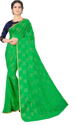 V And V Shop Embroidered Bollywood Chiffon Saree(Green)