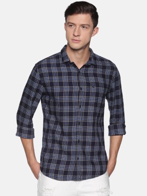 Showoff Men Checkered Casual Dark Blue Shirt