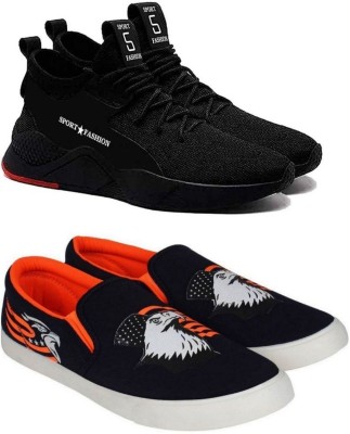 WELDONE Slip On Sneakers For Men(Orange, Black , 7)