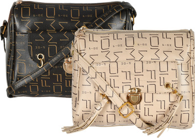 KUBER INDUSTRIES Multicolor Shoulder Bag Crossbody Bag for Women Stylish Designer Purse with Adjustable Shoulder Strap (Set of 2,Brown & Cream)(Pack of 2)
