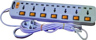 Skeisy Extension Board, 7+7 Multi Plug Points Universal Sockets Strip, LED Indicator & Master Switch, 3.6 Meters Cord - 6 AMP, (white)(yellow) 7  Socket Extension Boards