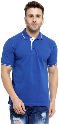 Inspire Tees Solid Men Polo Neck Blue T-Shirt