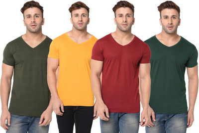 Adorbs Solid Men V Neck Dark Green, Maroon, Yellow T-Shirt