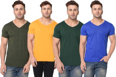 Adorbs Solid Men V Neck Dark Green, Blue, Yellow T-Shirt