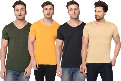 Jangoboy Solid Men V Neck Multicolor T-Shirt