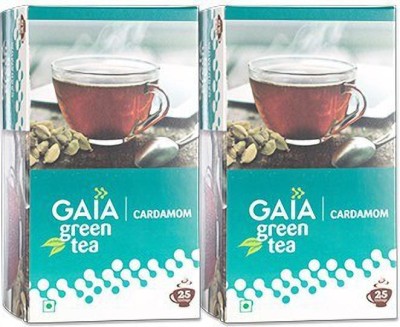 GAIA Green Tea Cardamom (Pack of 2) Cardamom Green Tea Bags Box(2 x 50 g)