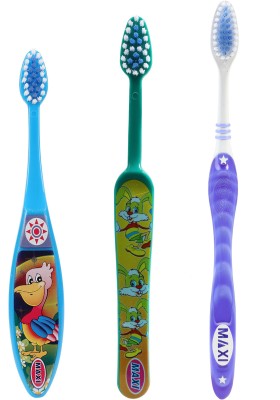 Maxi Family Pack Toothbrush Combo-(6 Adults) Tiger Toothbrush, (3 Kids) TomTom Junior Toothbrush, (3 Kids) Toffee Junior Soft Toothbrush(Pack of 12)