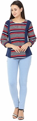 FORELEVY Casual Full Sleeve Striped Women Multicolor Top