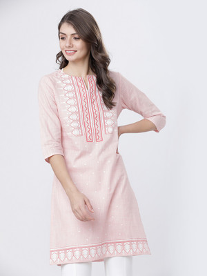 Vishudh Women Printed Straight Kurta(Pink)
