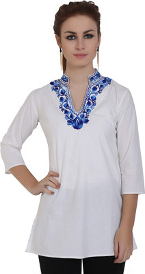 FORELEVY Casual Embroidered Women White Top