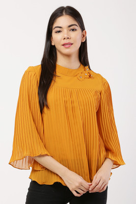 AskStar Casual Self Design Women Yellow Top