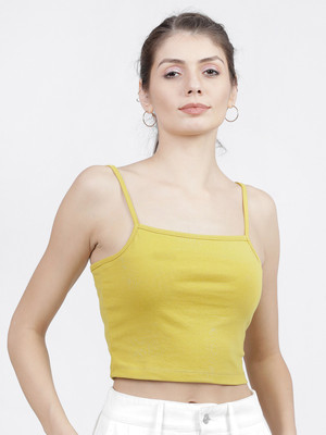 Tokyo Talkies Casual Sleeveless Solid Women Yellow Top