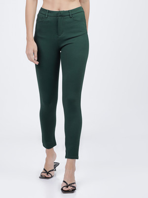 Tokyo Talkies Slim Fit Women Dark Green Trousers