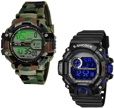 HUNTER HAWK Day-Date/Alarm Multi Functional Water Resistant (Pack of 2) Digital Watch  - For Men